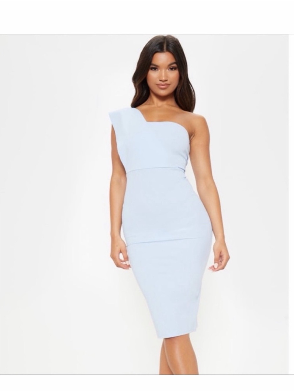 PrettyLittleThing Powder Blue One-Shoulder Midi Dress